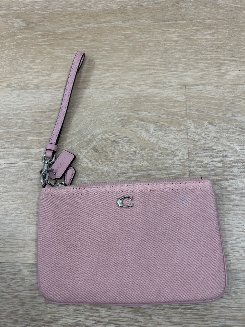 Coach Pink Leather Wristlet with Silver Hardware